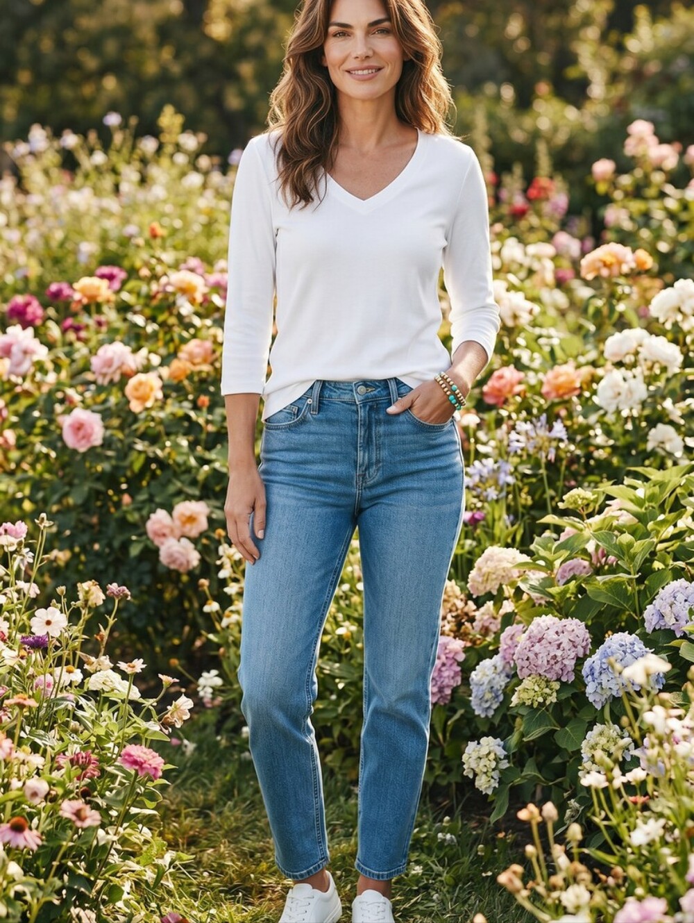 J. Jill Classic White V-Neck Long Sleeve Tee